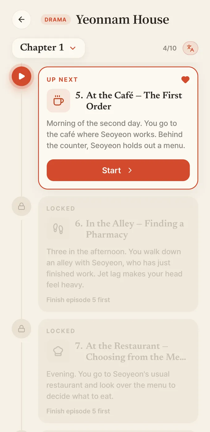 Drama — episodes unlock in order: up next, then locked